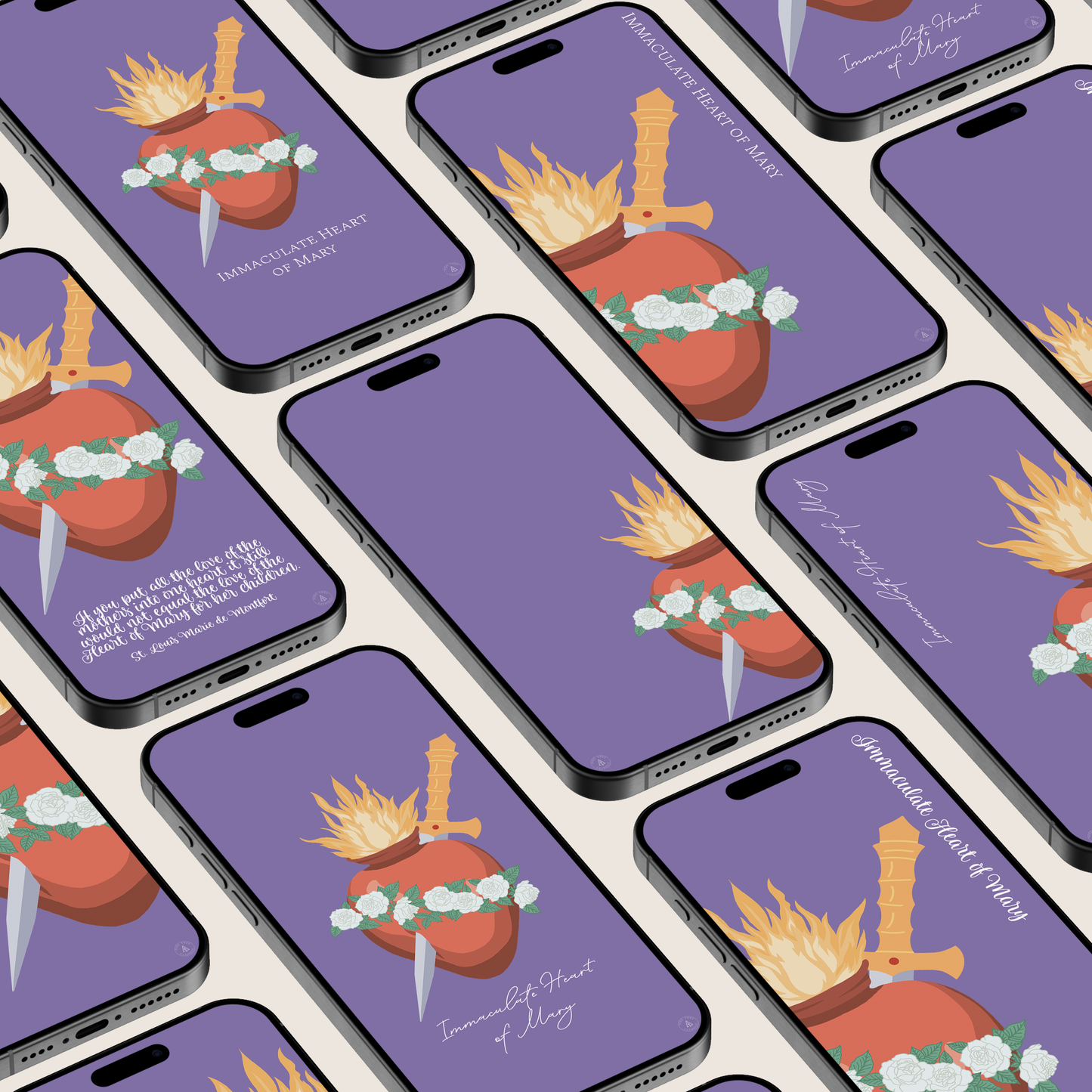 Immaculate Heart Phone Digital Wallpaper Bundle | Catholic Device Backgrounds | Modern Religious Art