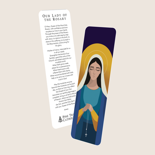 Our Lady of the Rosary Catholic Bookmark | Handcrafted | Pine Tree Catholic