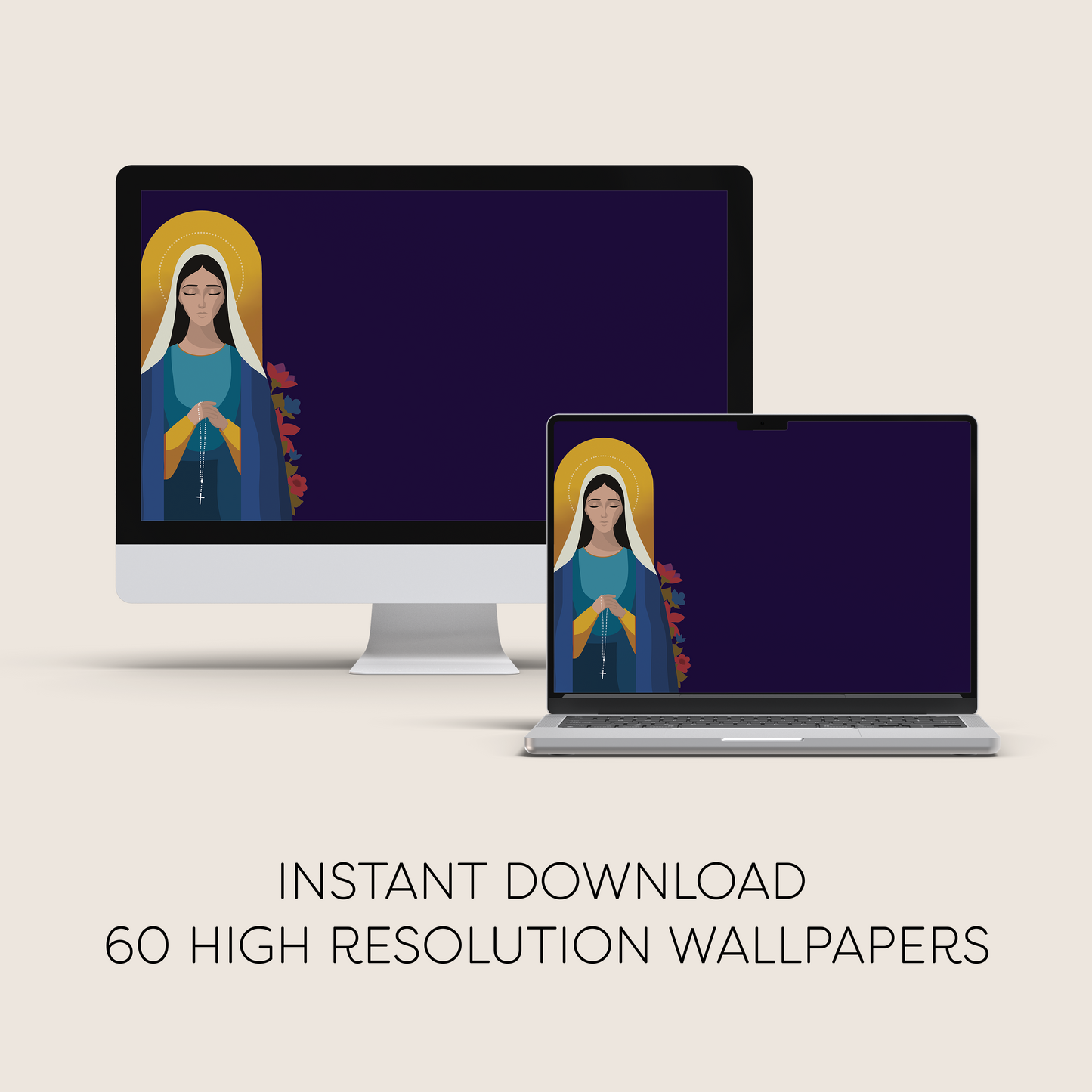Our Lady of the Rosary Desktop Wallpaper | Catholic Digital Download | Multiple Layouts