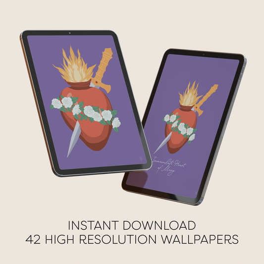 Immaculate Heart Tablet Digital Wallpaper Bundle  | Catholic Device Backgrounds | Modern Religious Art