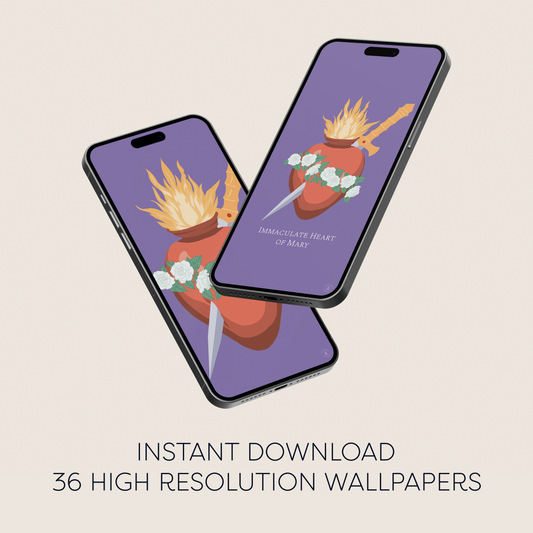 Immaculate Heart Phone Digital Wallpaper Bundle  | Catholic Device Backgrounds | Modern Religious Art