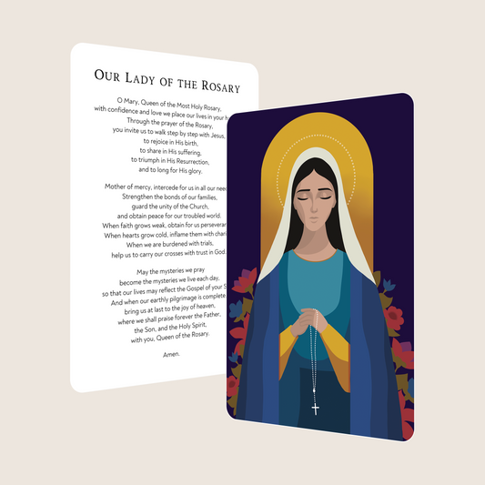 Our Lady of the Rosary Catholic Prayer Card | Holy Card | Pine Tree Catholic