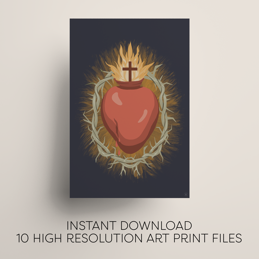 Sacred Heart Digital Art Print Download | Modern Catholic Wall Art