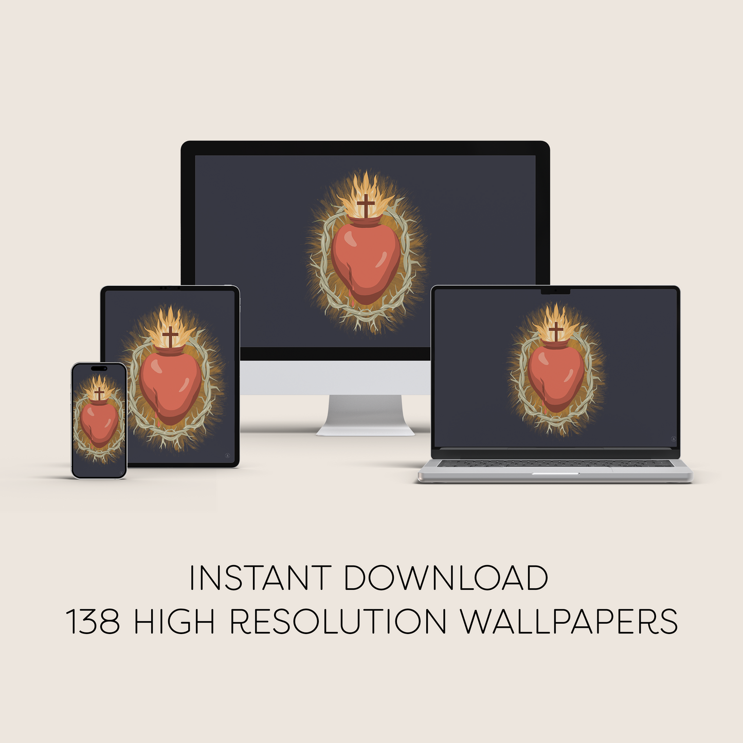 Sacred Heart Full Digital Wallpaper Mega-Bundle | Catholic Device Backgrounds | Modern Religious Art