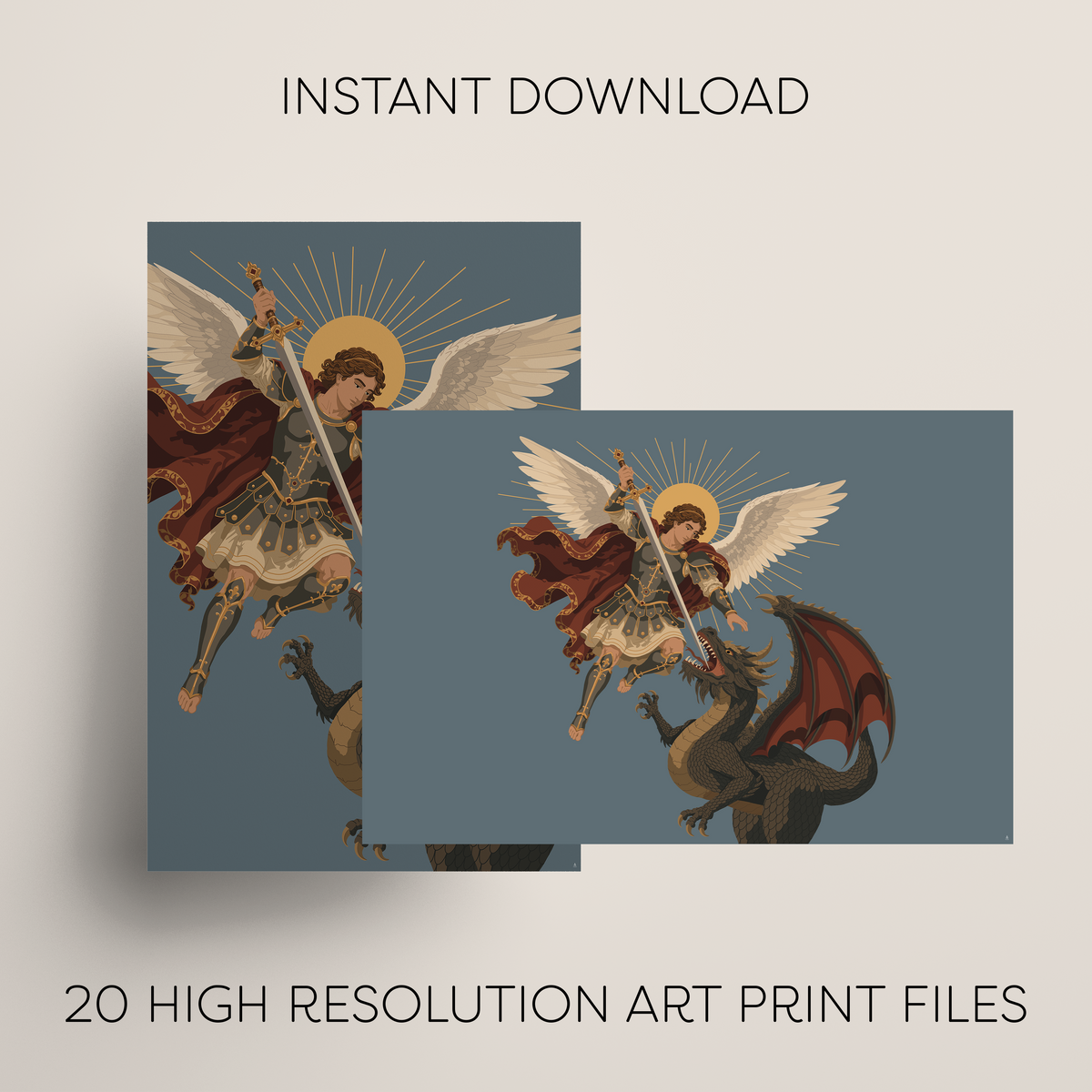 St. Michael Printable Art Bundle | Catholic Digital Download | Multiple Sizes PNG & JPG