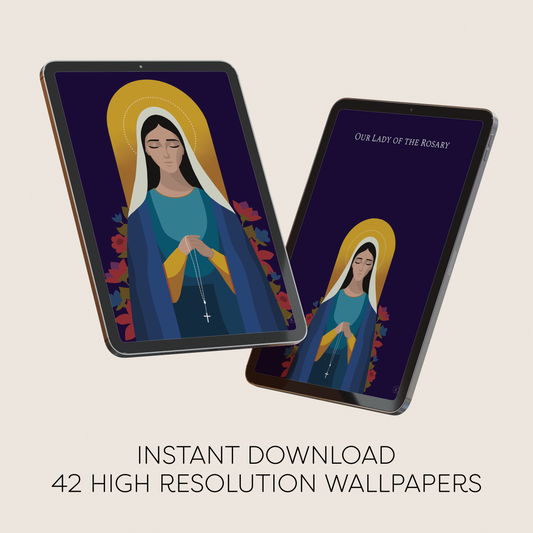 Our Lady of the Rosary Tablet Wallpaper | Catholic Digital Download | Multiple Layouts