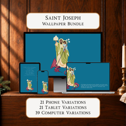 St. Joseph Hand Illustrated Complete Wallpaper Bundle | Phone Tablet & Desktop | Catholic Digital Download